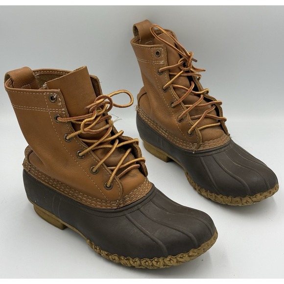 L.L. Bean Other - L.L. Bean Bean Boots Mens 7M Women's 8.5 Brown Leather Rubber Duck Boots USA 6"